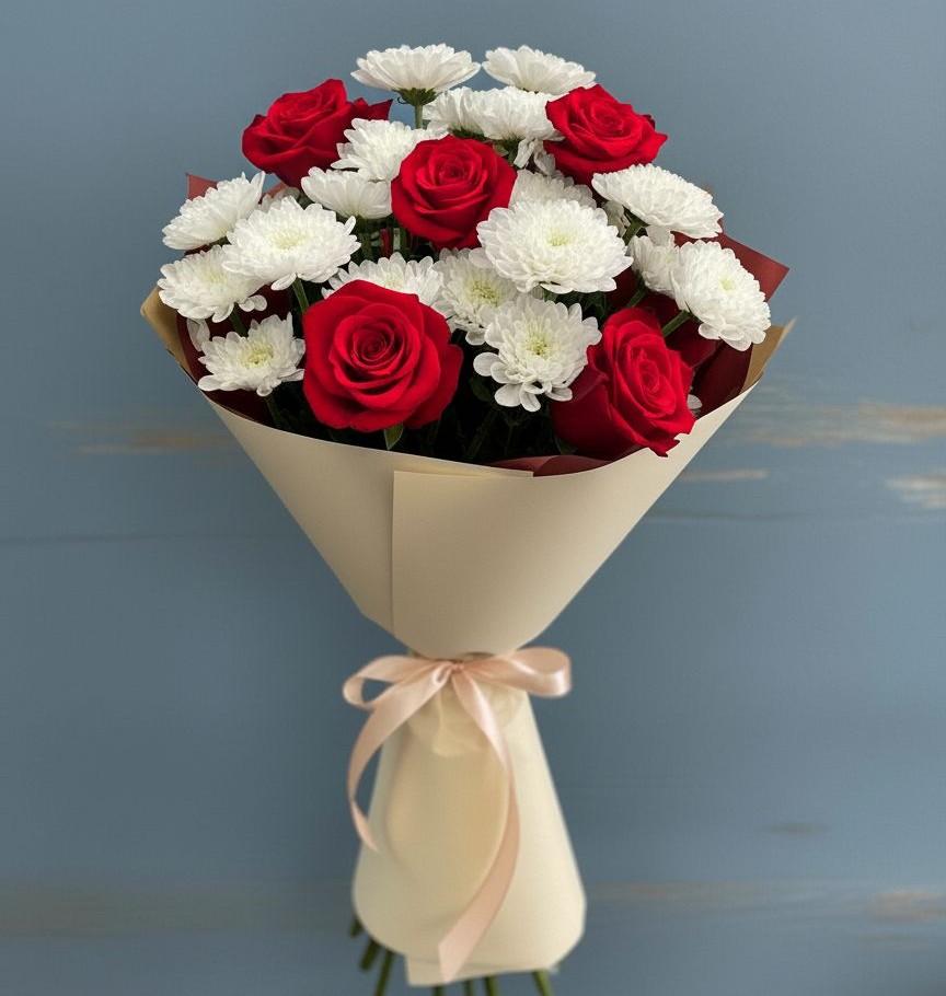 Букет цветов из: Розы и Хризантемы в Николаевске-на-Амуре