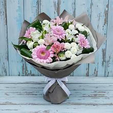 Букет цветов из:  Герберы, Альстромерии и Хризантемы в Николаевске-на-Амуре