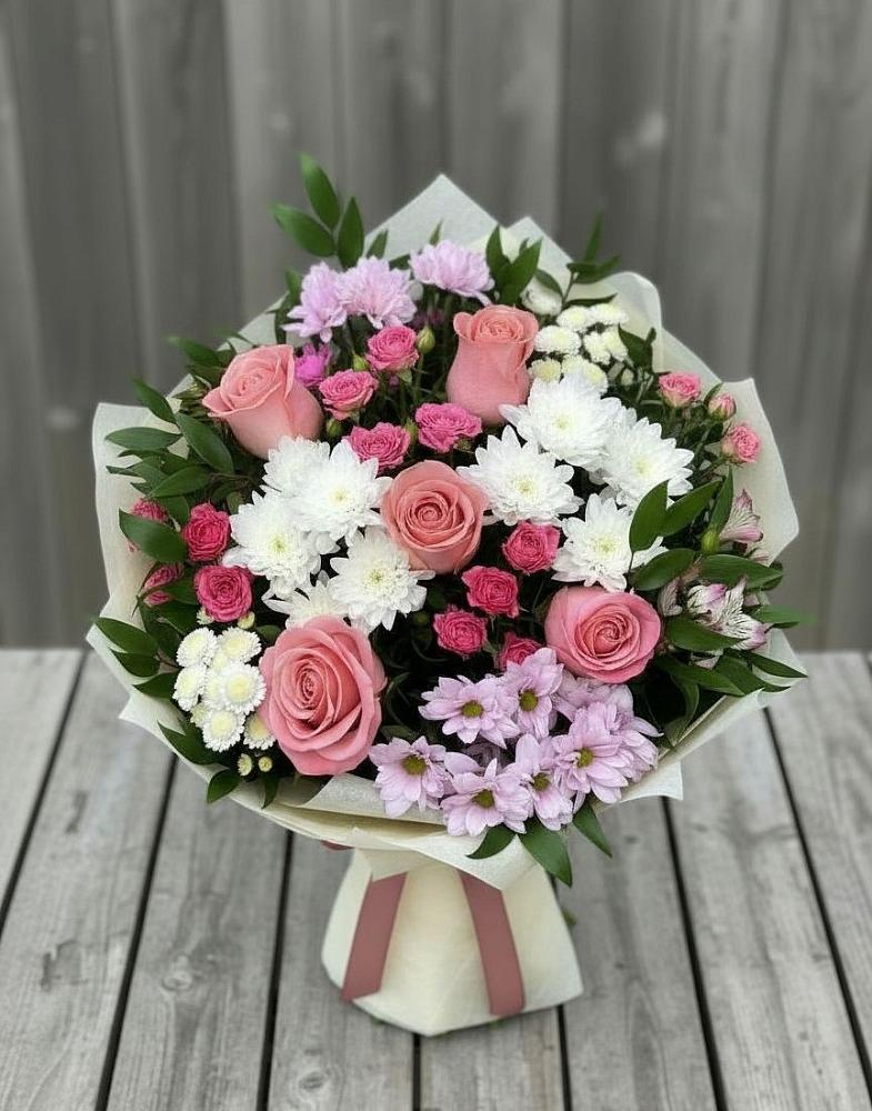 Букет цветов из: Альстромерии, Гвоздики, Розы и Хризантемы в Николаевске-на-Амуре