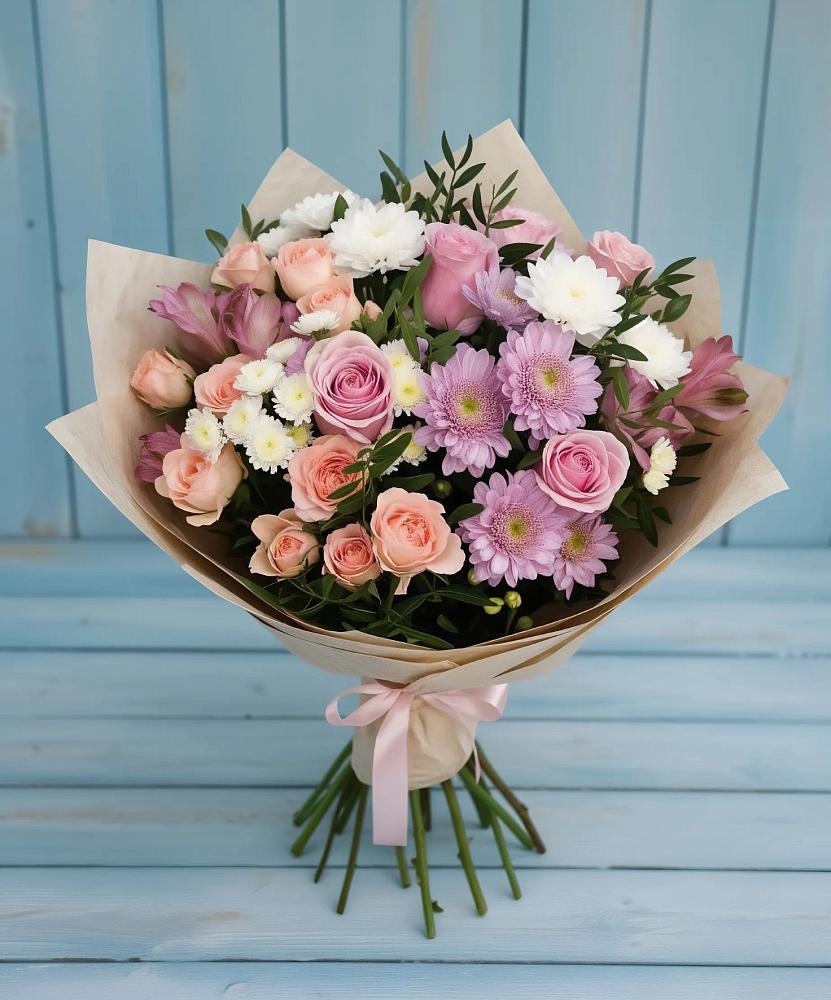 Букет цветов из: Хризантемы, Розы и Альстромерии в Николаевске-на-Амуре