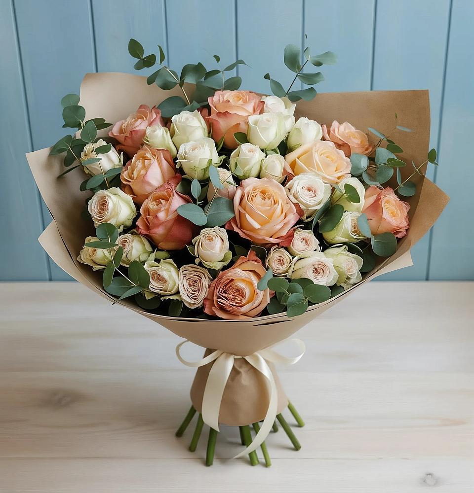 Букет цветов из: Альстромерии и Розы в Николаевске-на-Амуре