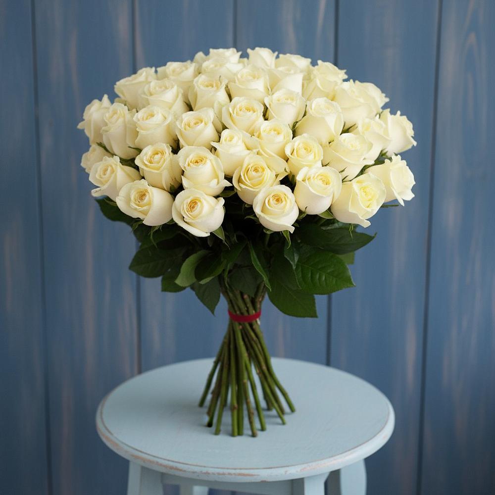 Букет 51 Белая роза Эдлесс Лав в Николаевске-на-Амуре