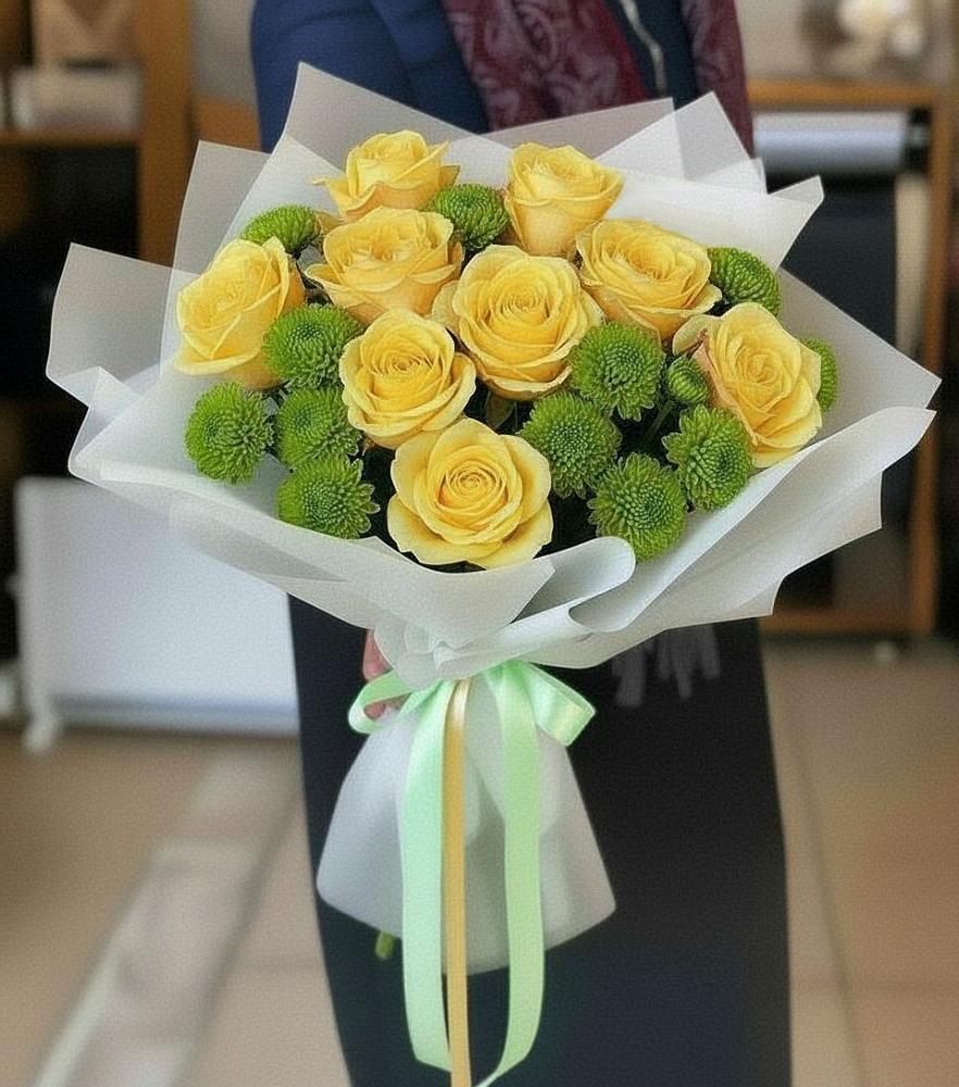 Букет цветов из: Хризантемы и Розы в Николаевске-на-Амуре