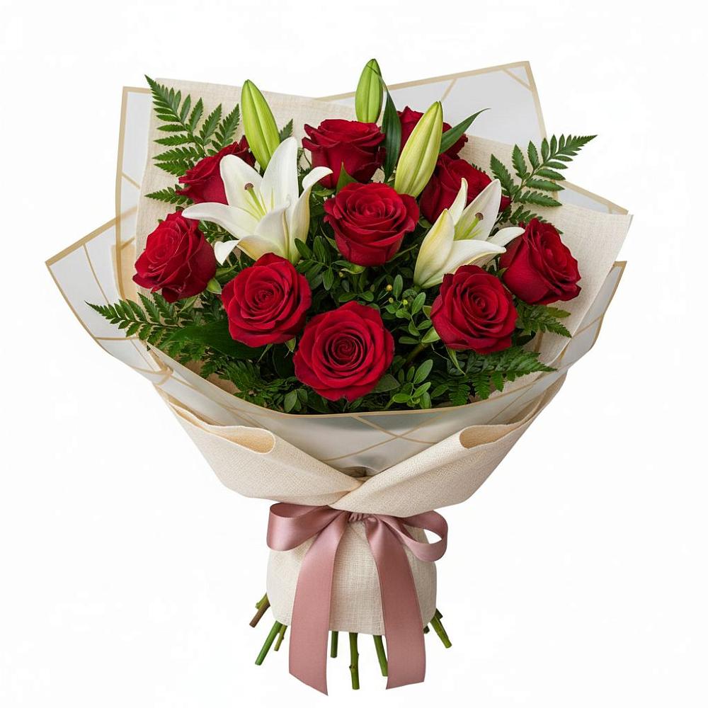 Букет цветов из: Лилии и Розы в Николаевске-на-Амуре