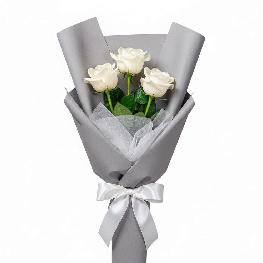 Букет 3 белые розы в Николаевске-на-Амуре