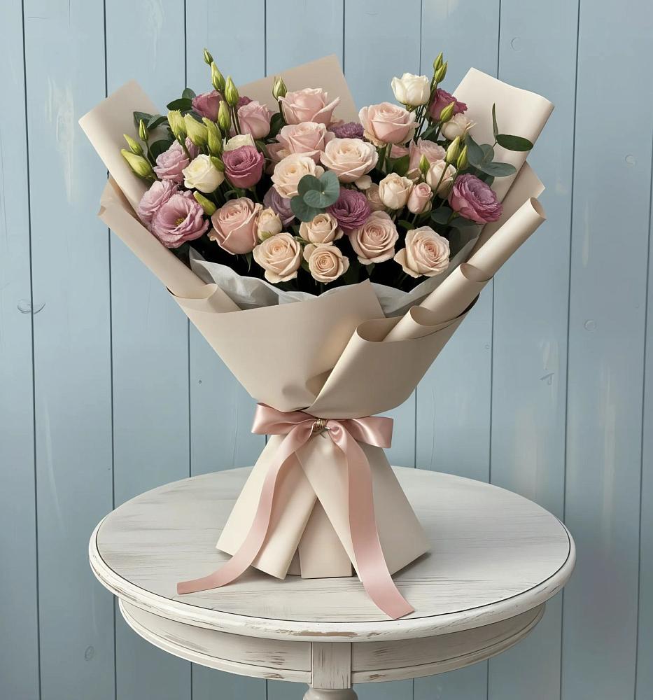 Букет цветов из: Розы и Лизиантусы в Николаевске-на-Амуре