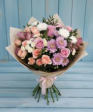 Букет цветов из:  Хризантемы, Розы и Альстромерии в Николаевске-на-Амуре