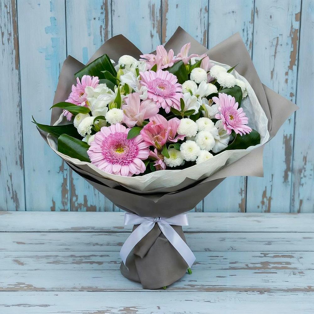 Букет цветов из: Герберы, Альстромерии и Хризантемы в Николаевске-на-Амуре