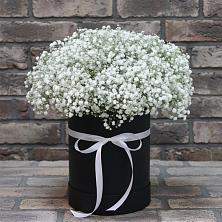 Цветочная композиция из Гипсофила в шляпной коробке в Николаевске-на-Амуре